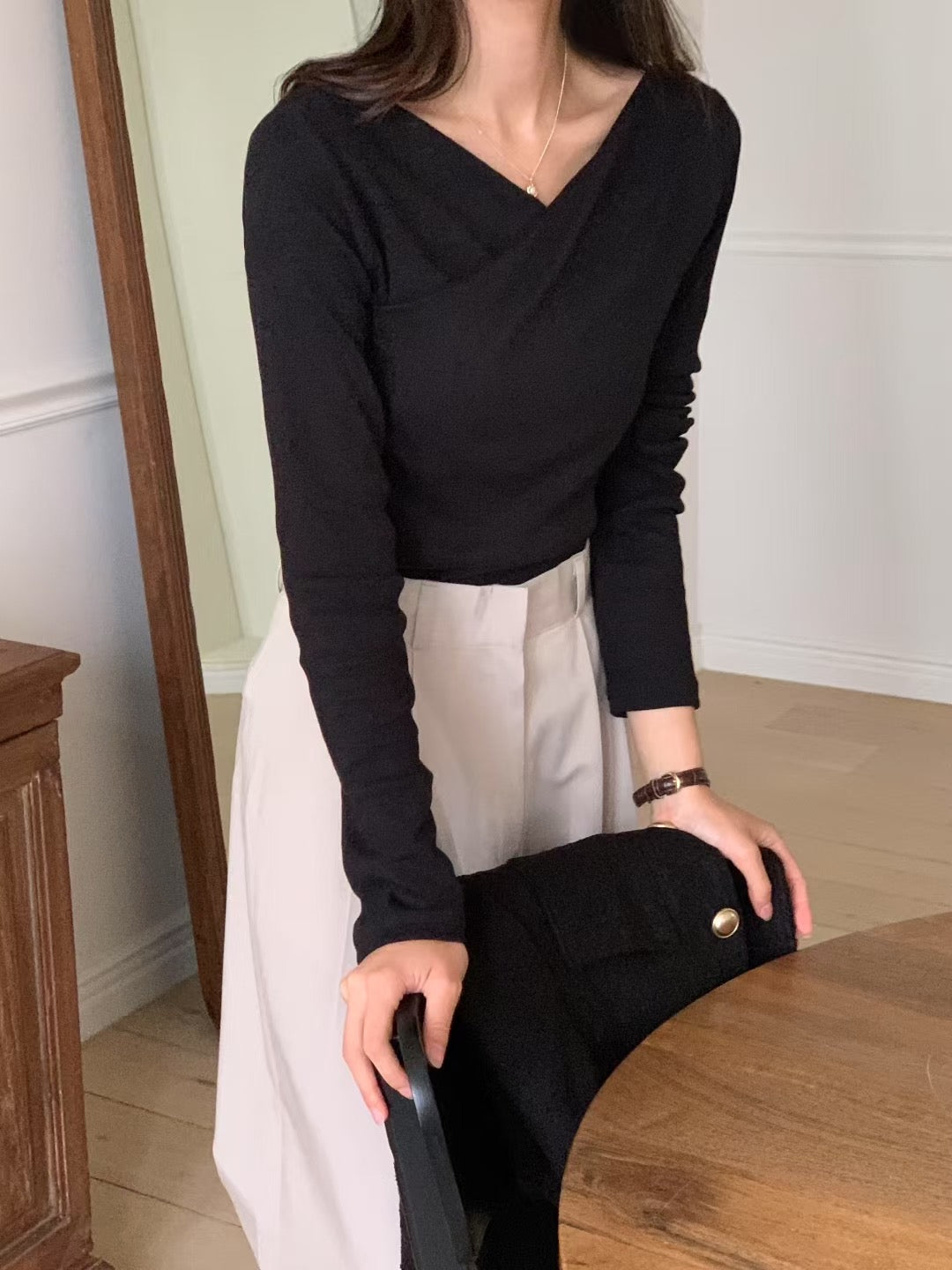 Jane v neck rib T-5col