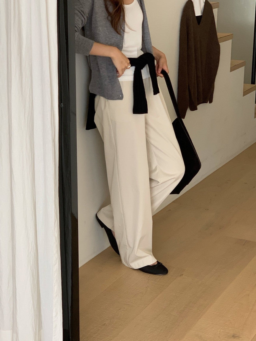Essential semi wide banding pants-4col