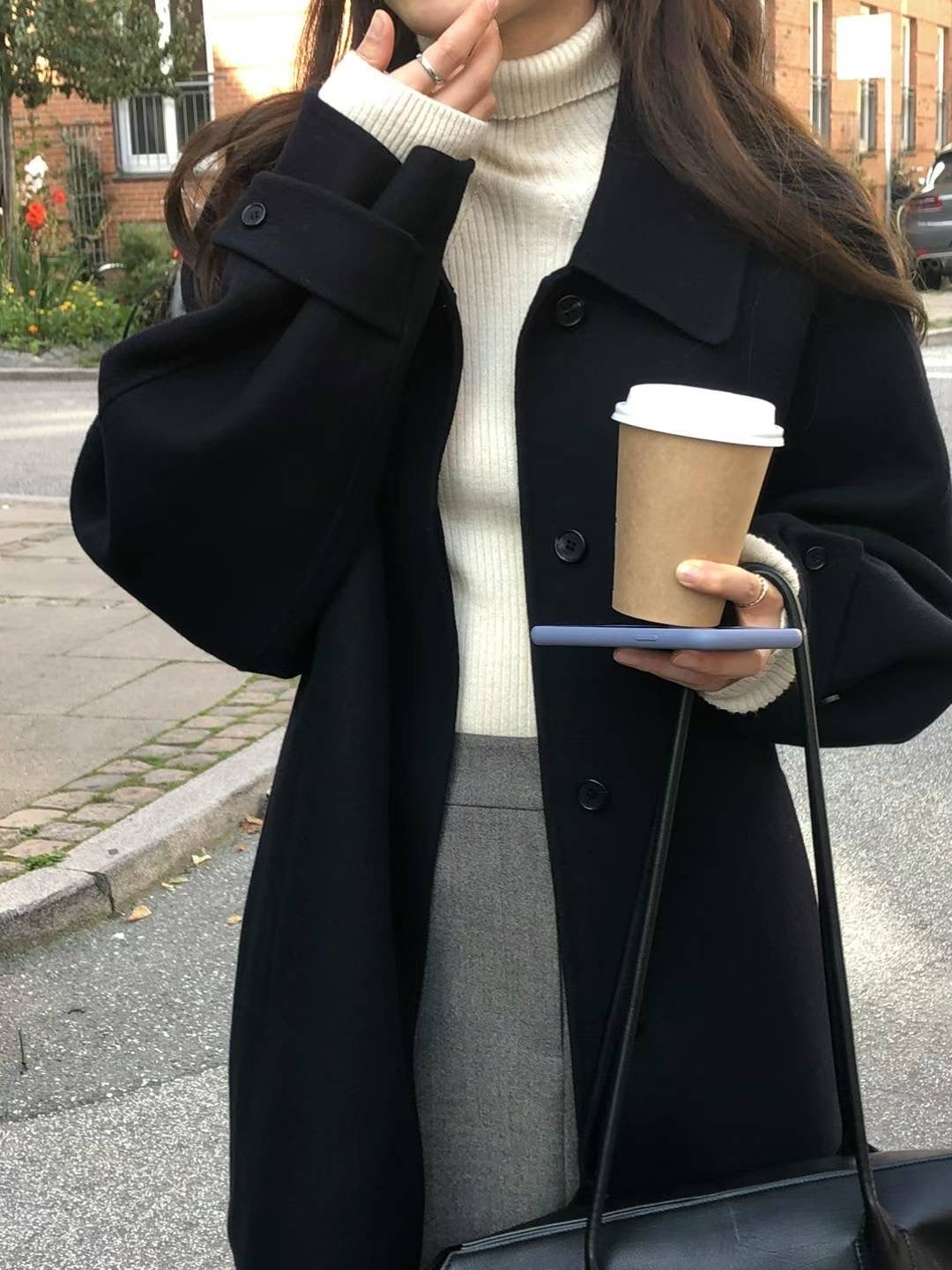 Ounce cashmere half handmade coat-2col