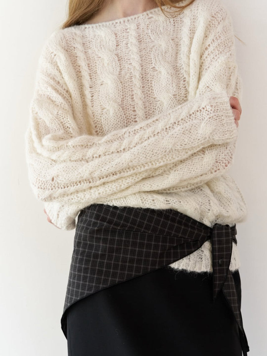 Collie alpaca cable boat neck knit-2col