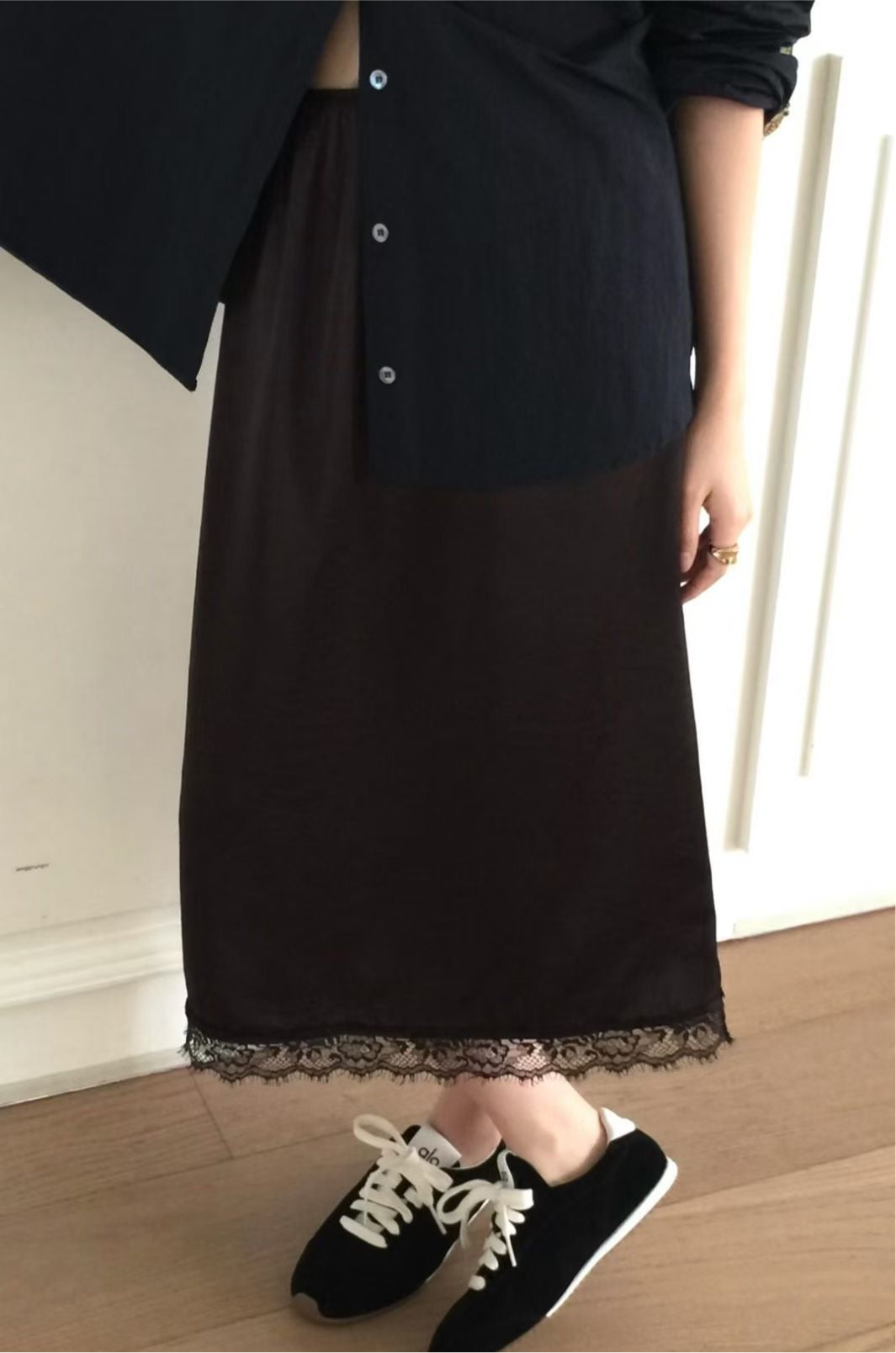 satin lace skirt-3col