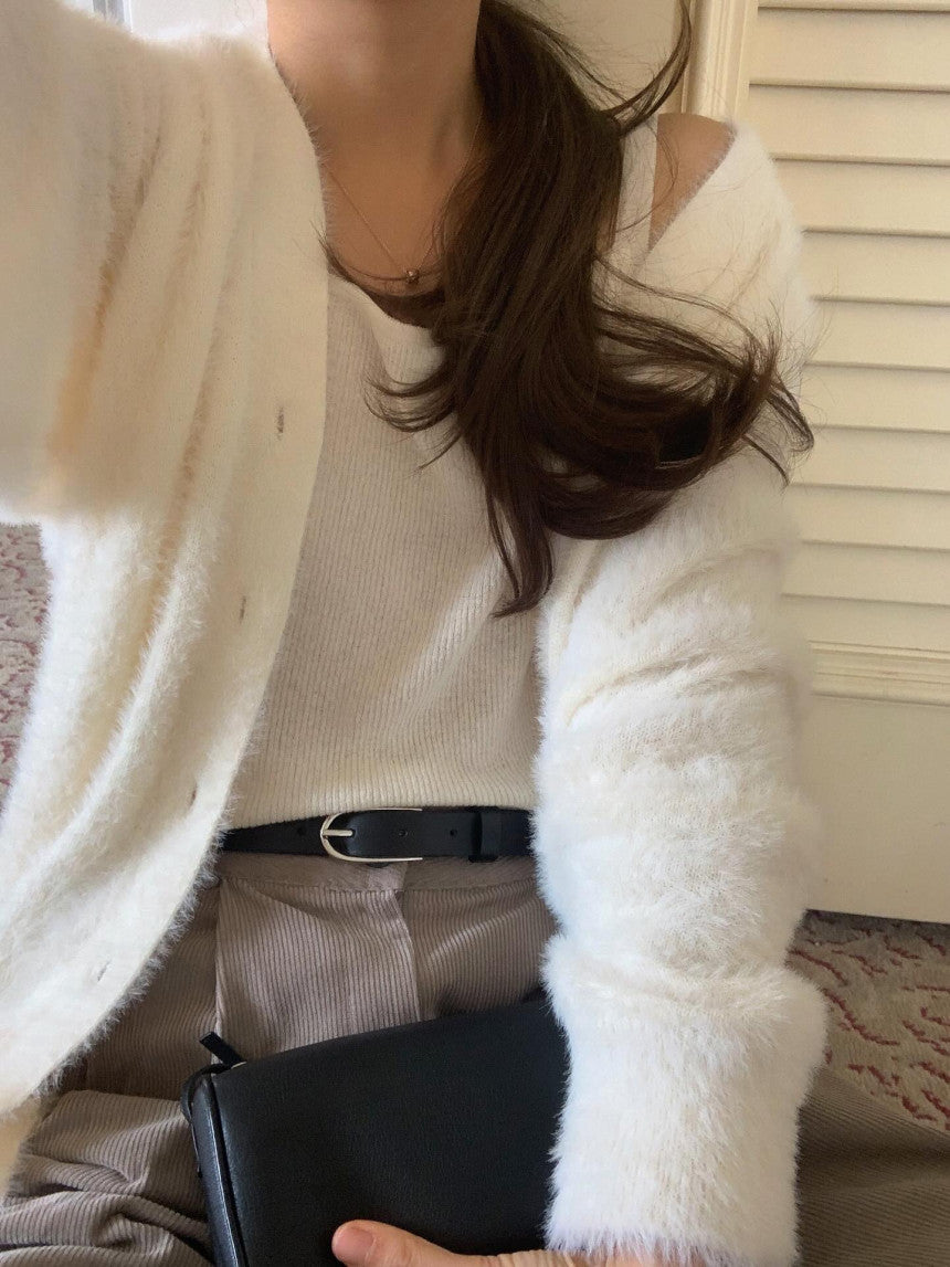 liter swan fur cardigan-2col