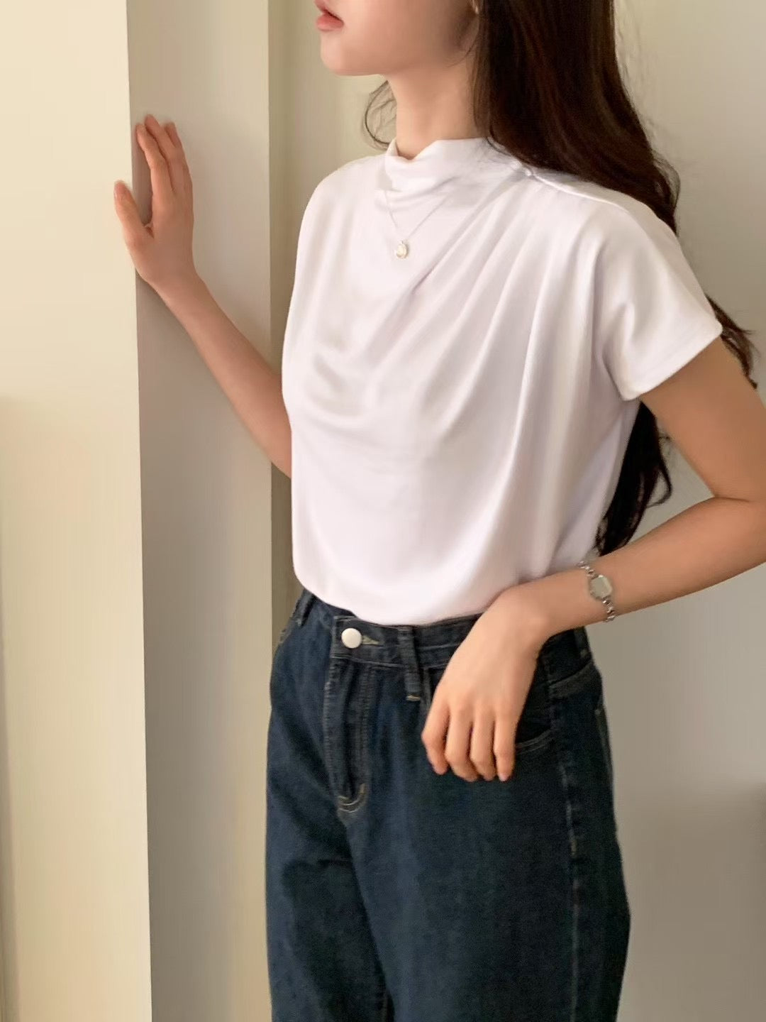 Soren high neck shirring T-4col