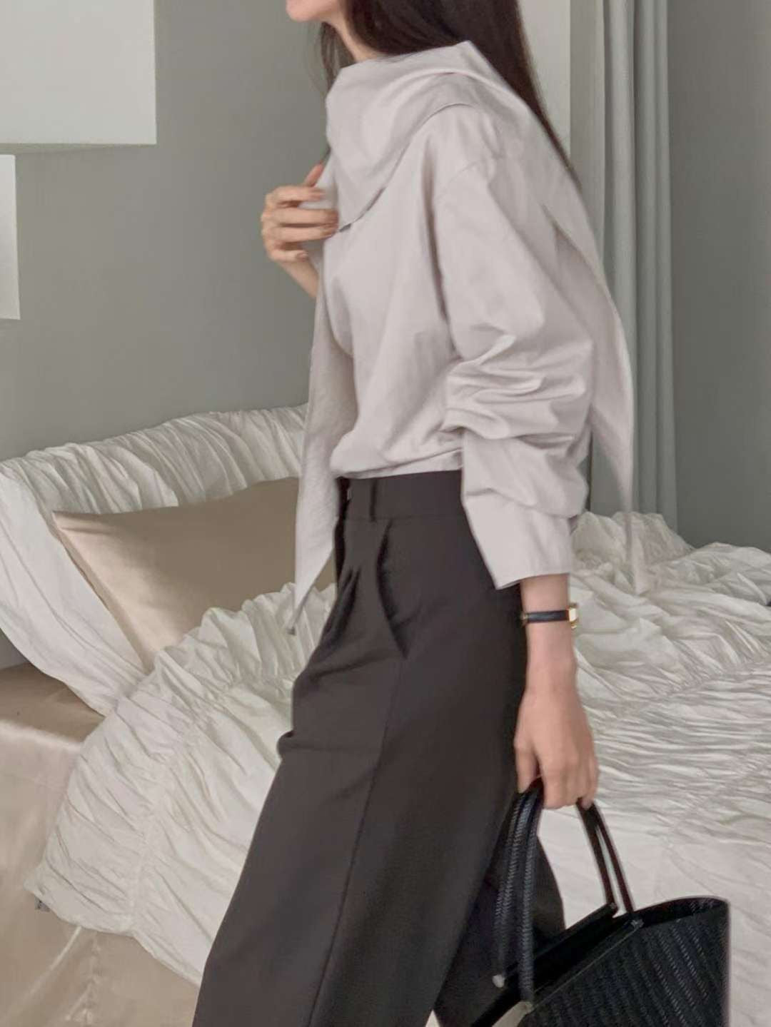 Cowl tie blouse-3col