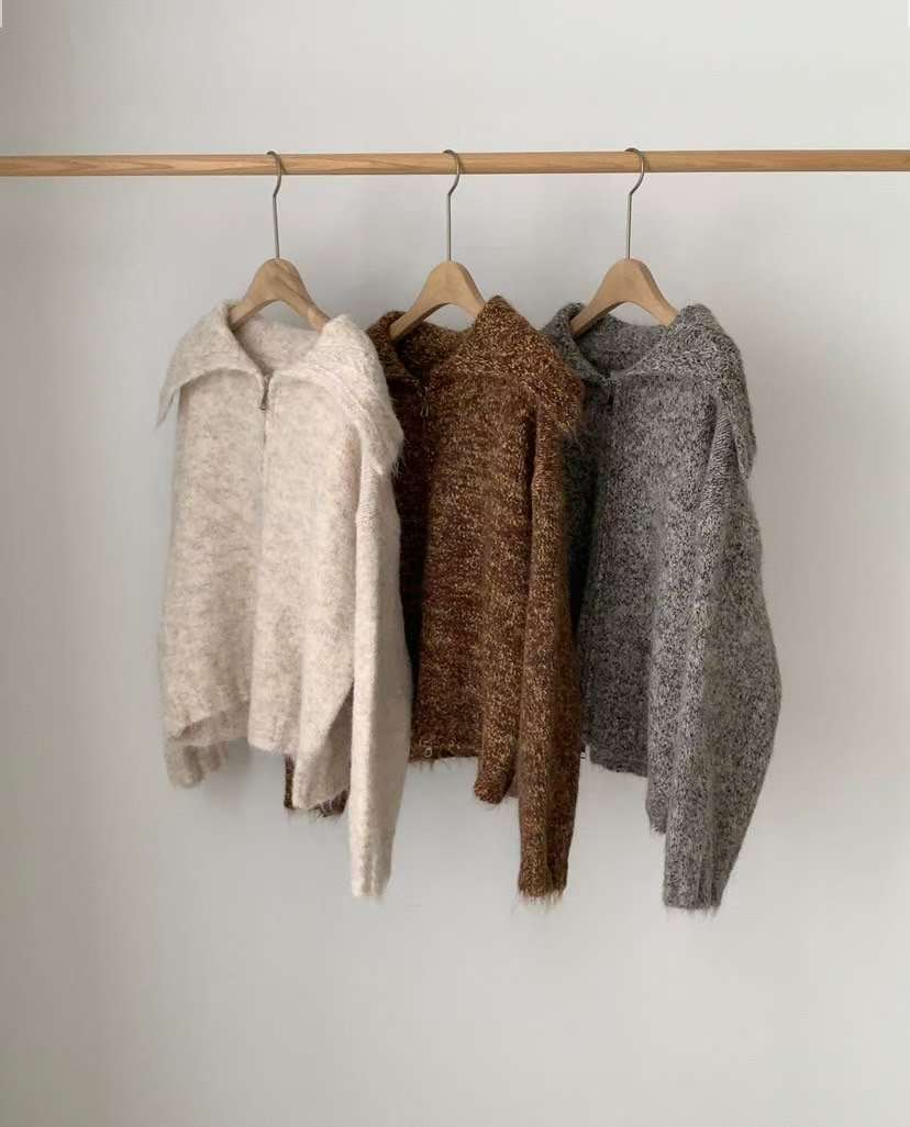 collar zip-up cardigan-3col