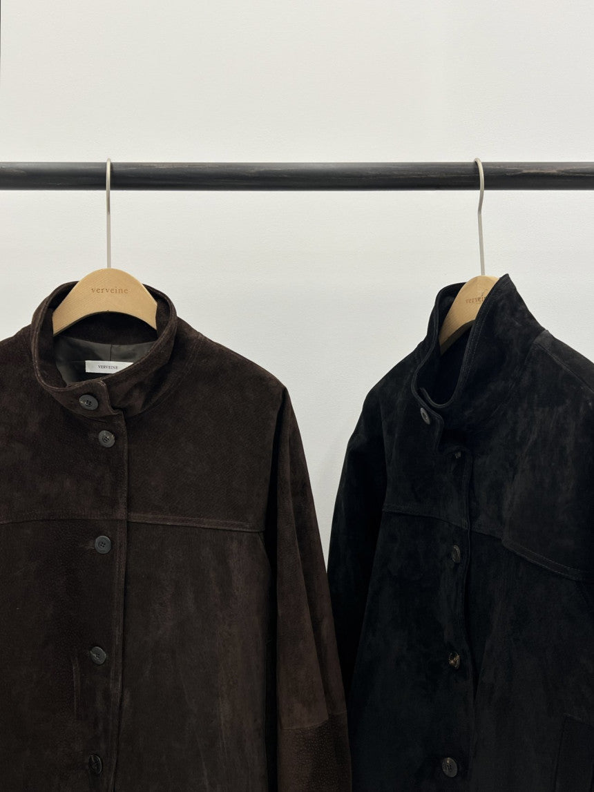 Reuven high neck pig leather suede jacket-2col