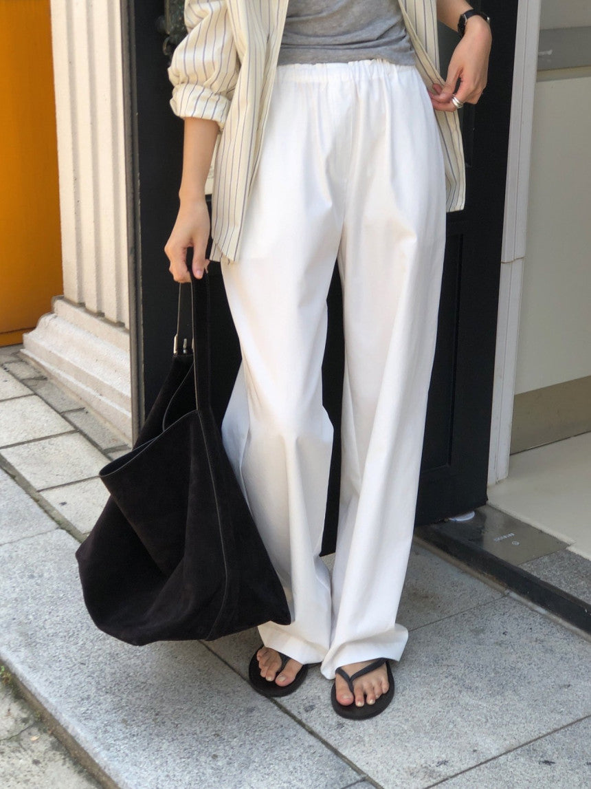 Essential semi wide banding pants-4col