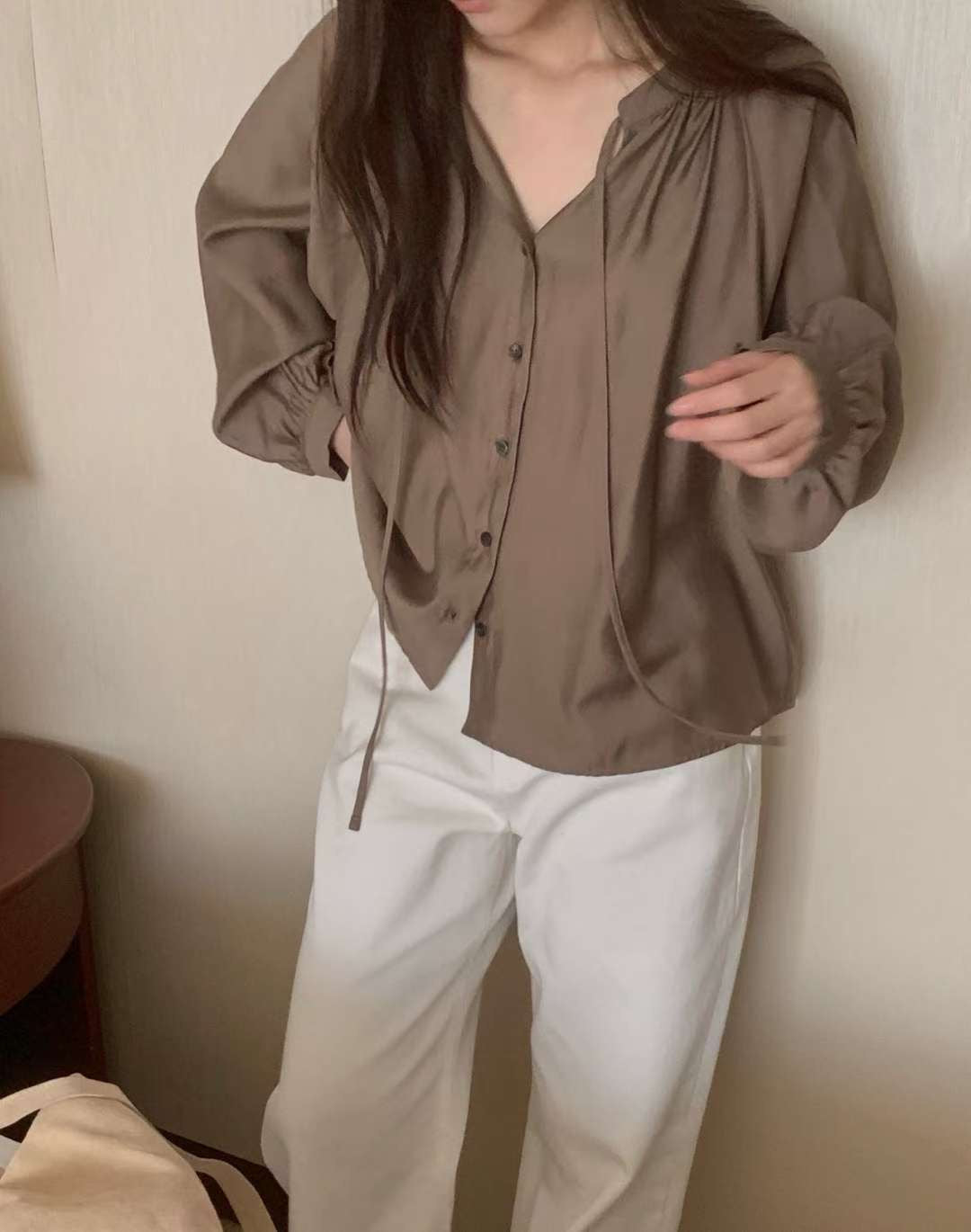 rope shirring blouse-2col