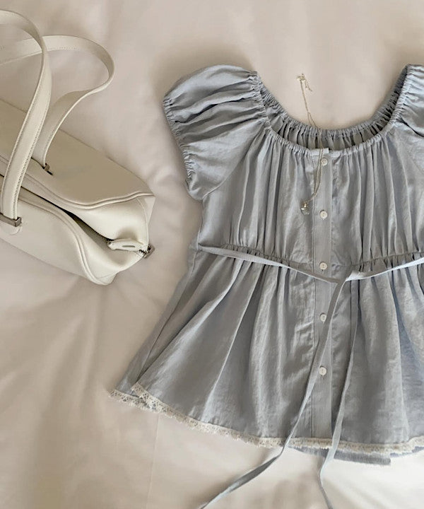 linen puff blouse-2col