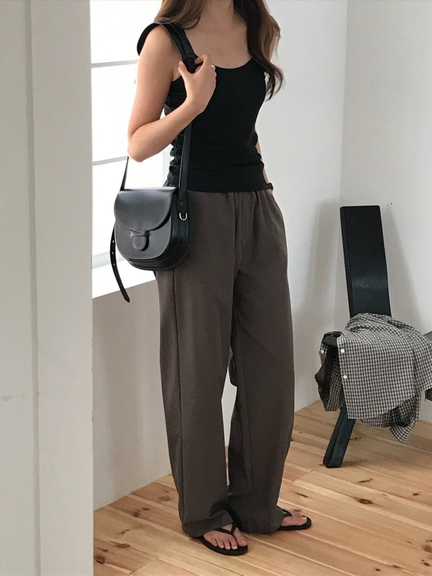 Essential semi wide banding pants-4col