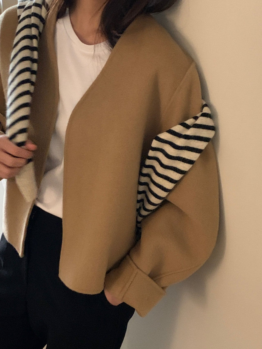 collarless handmade wool jacket-2col
