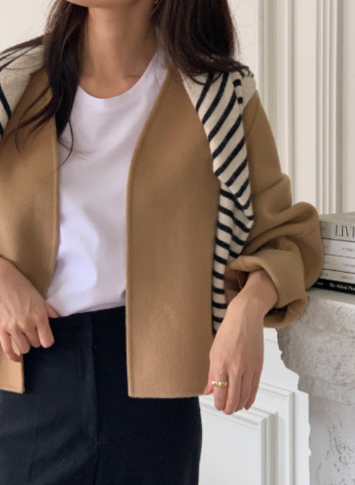 collarless handmade wool jacket-2col