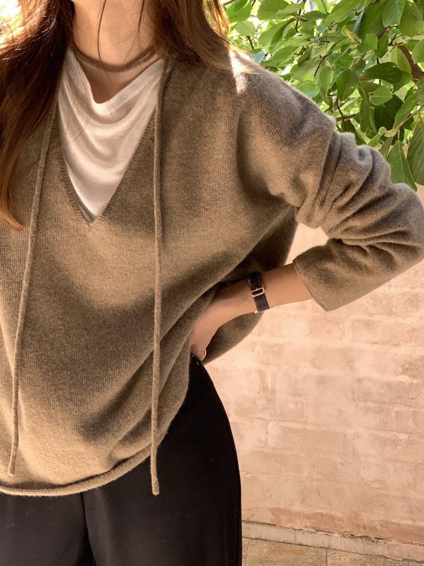 Row wholegament deep v neck knit-3col