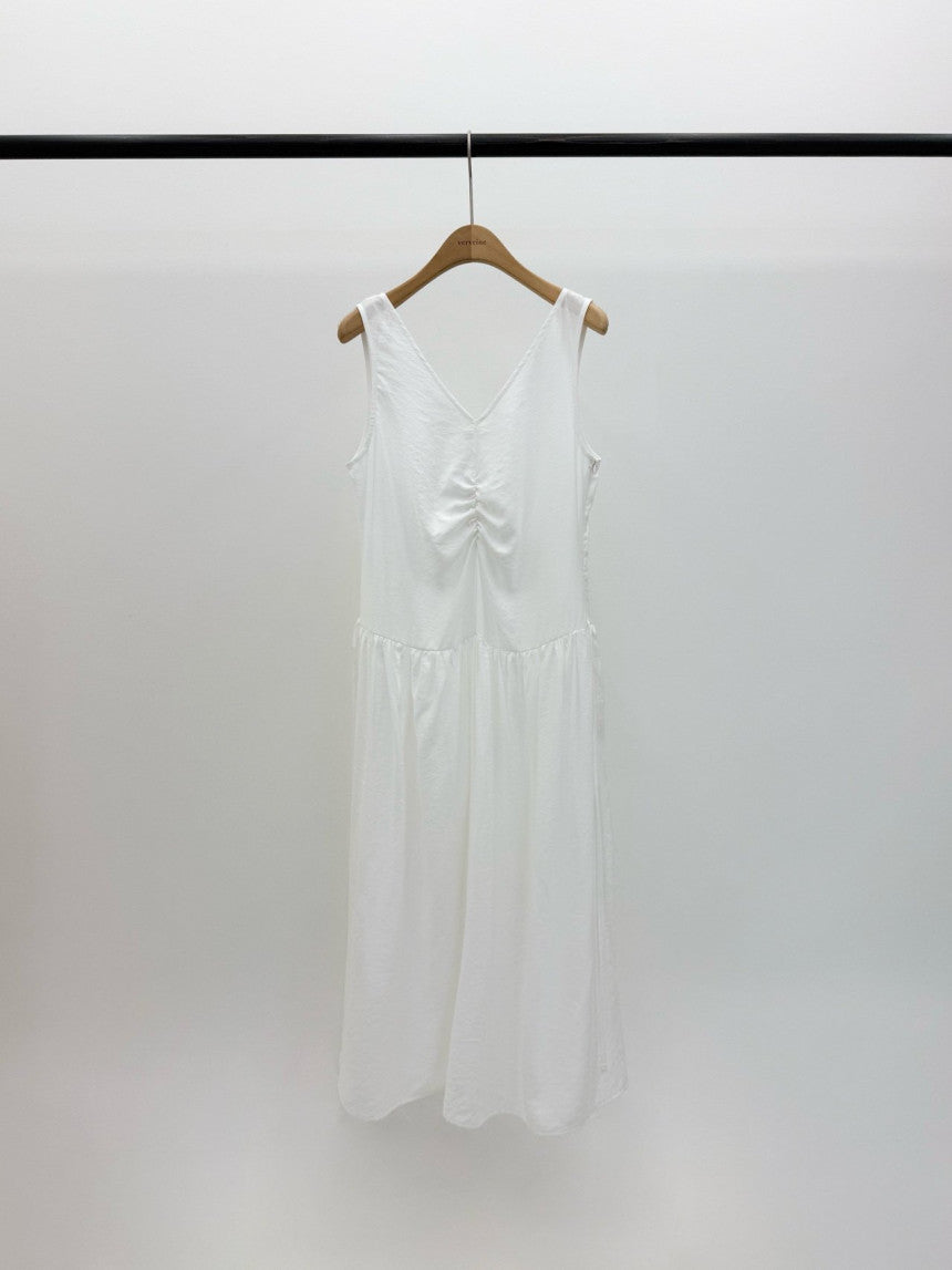 Posh v-neck shirring onepiece-2col