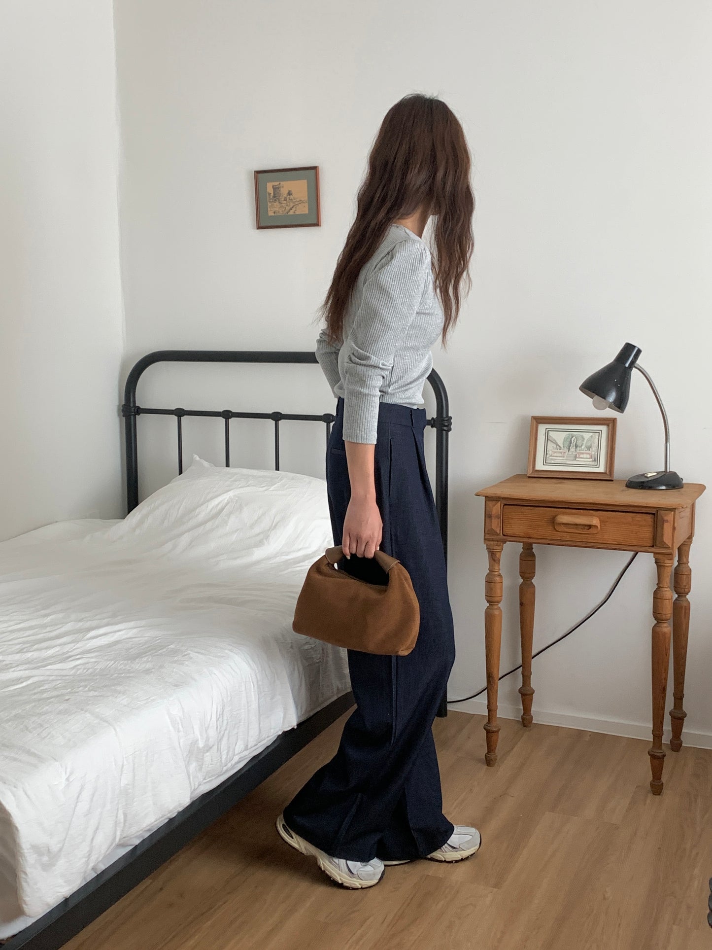 Fw denim onepintuck slacks-2col ショート丈あり
