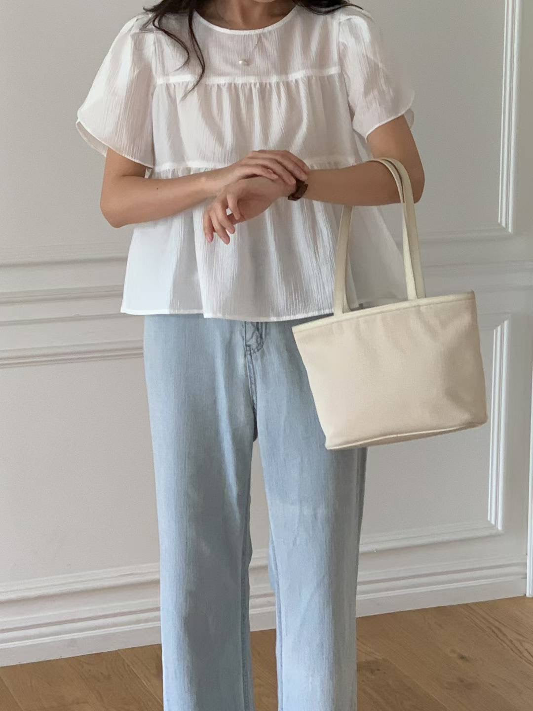 Any shirring half blouse-3col