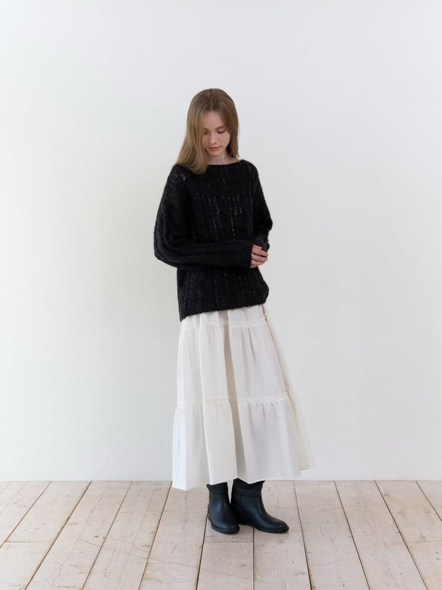 Collie alpaca cable boat neck knit-2col