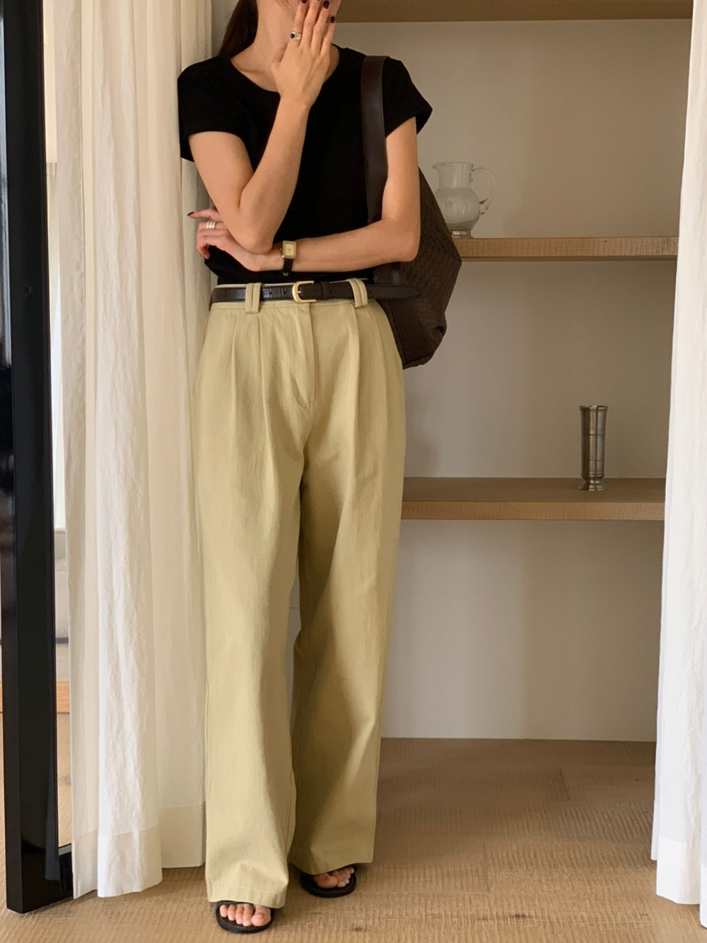 Point cotton pants-2col