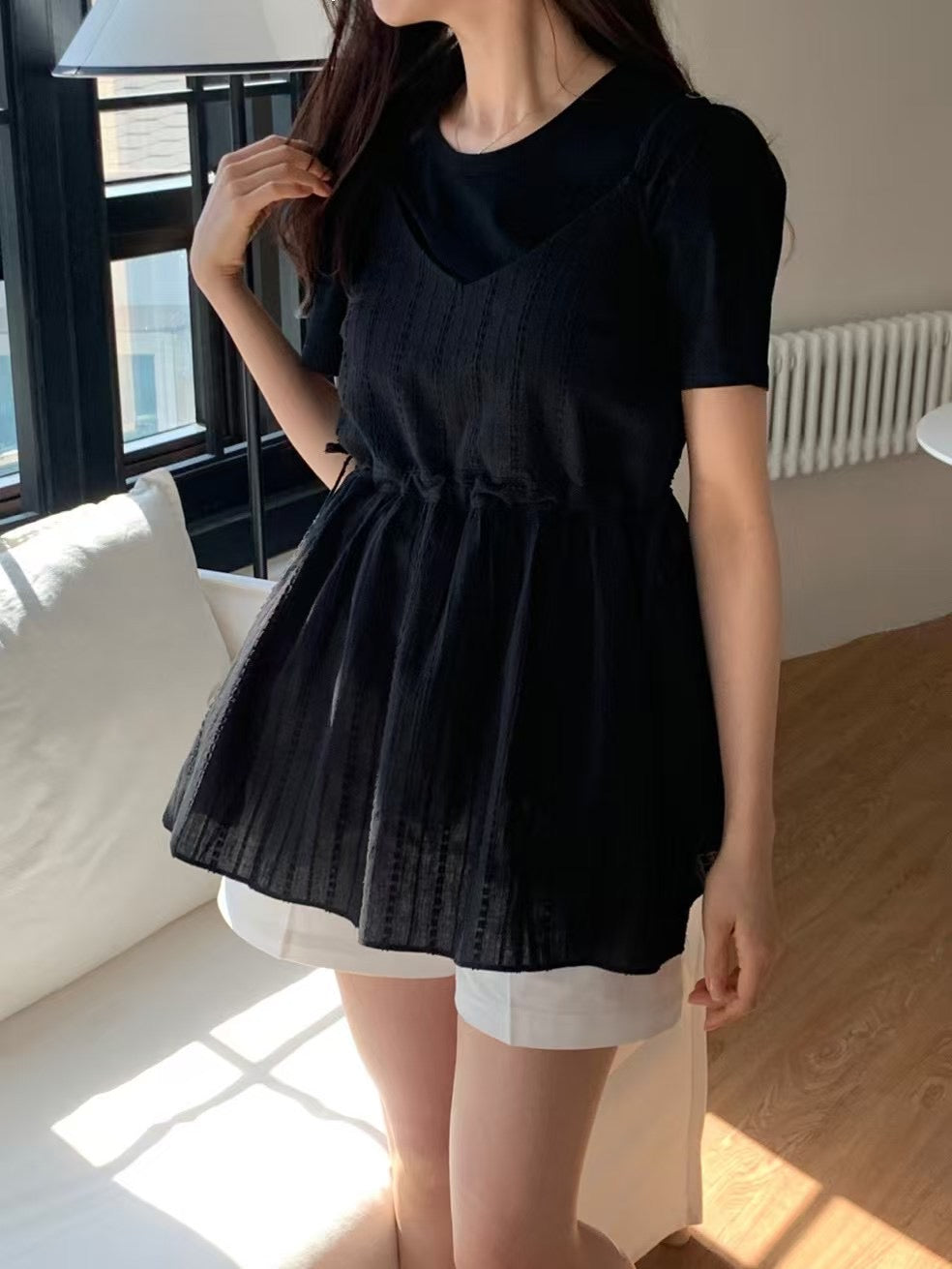 Rom and lace bustier blouse-2col