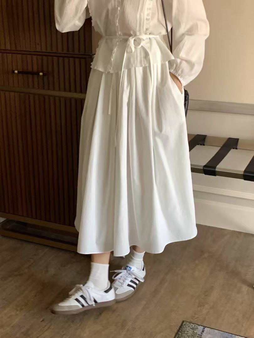 Seryo long pleats banding skirt