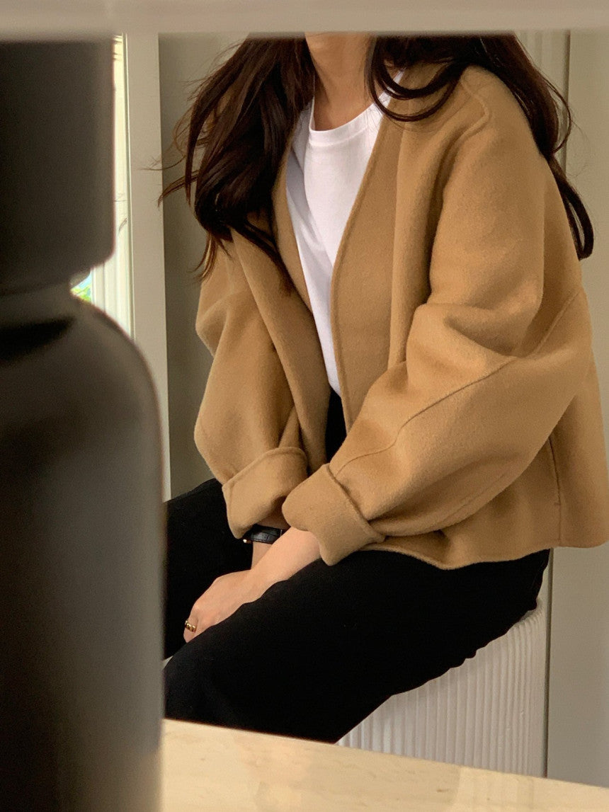 collarless handmade wool jacket-2col