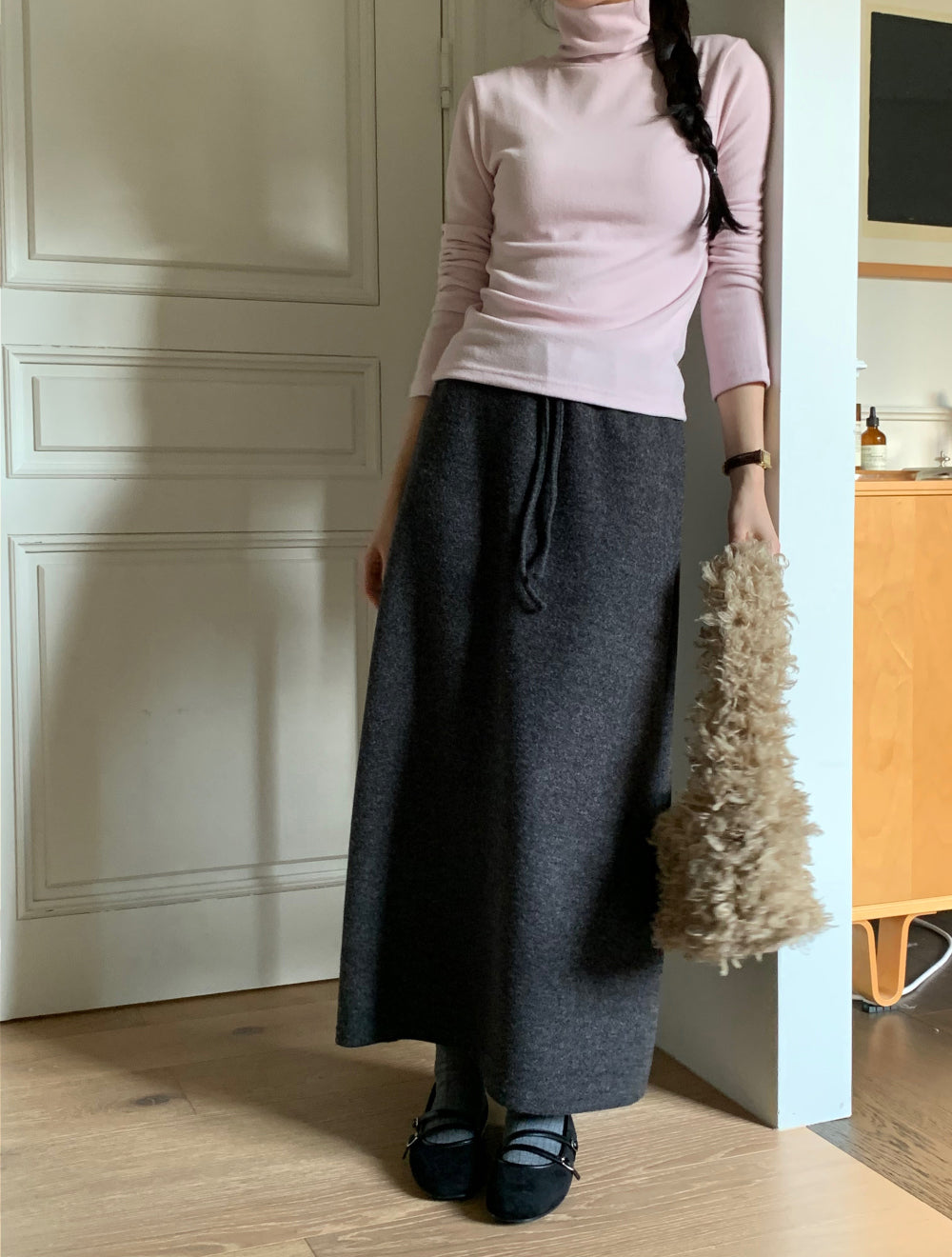 wool maxi skirt-3col