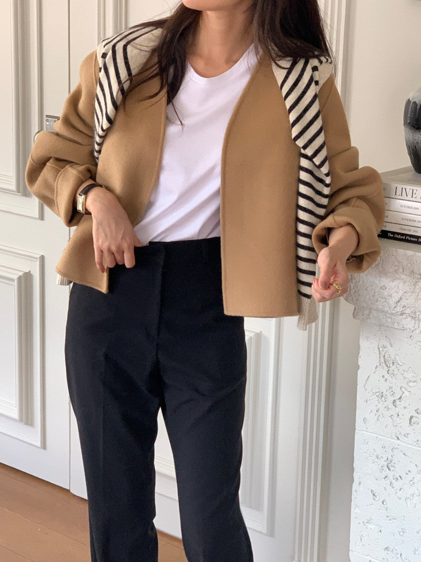 collarless handmade wool jacket-2col