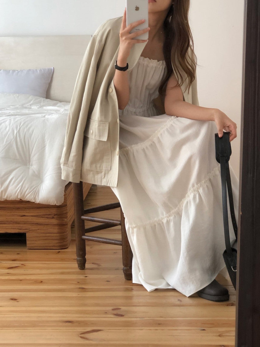 Muse shirring long onepiece-2col