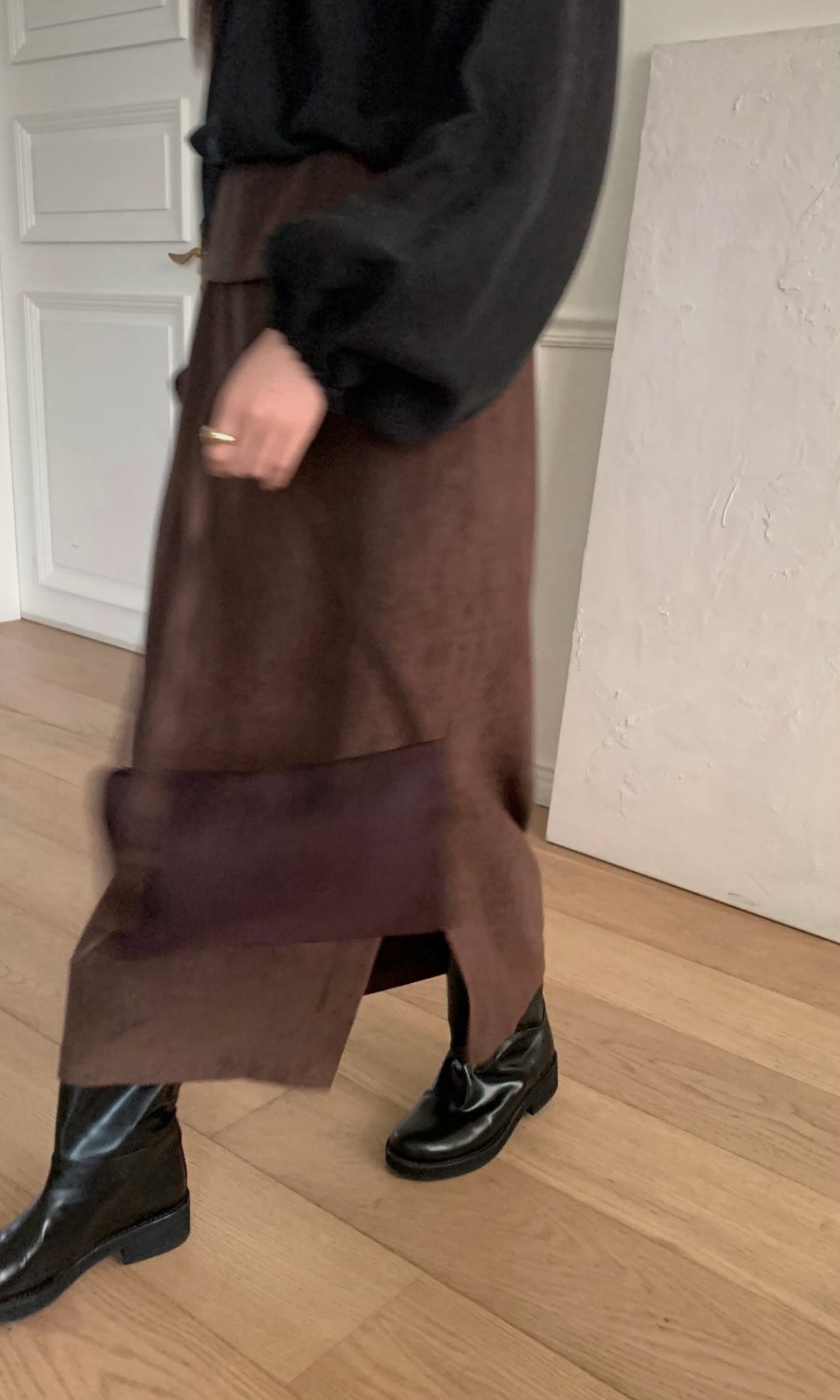 folding suede skirt-3col