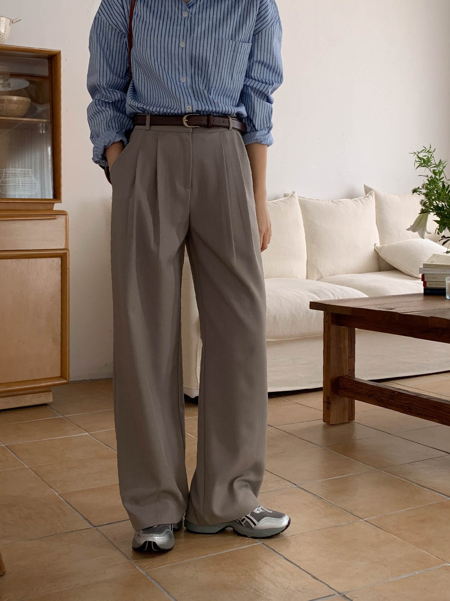 Fw two-pin tuck wide slacks-5colショート丈あり
