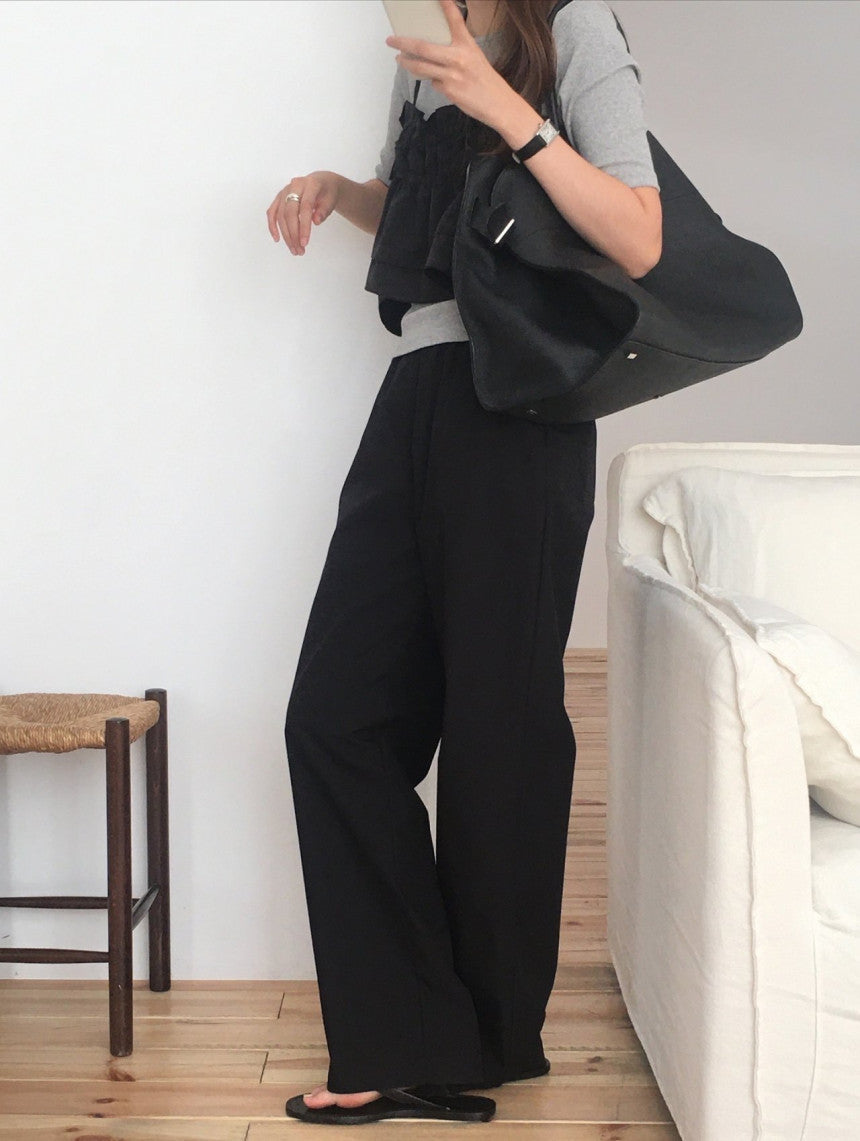 Essential semi wide banding pants-4col