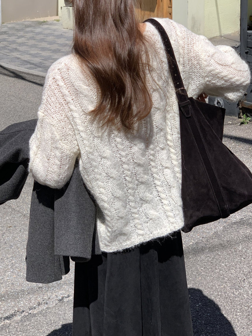Collie alpaca cable boat neck knit-2col