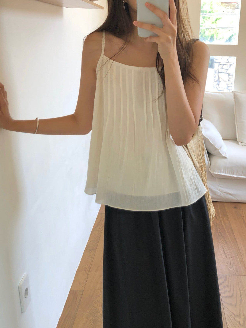 Lobe pintuck sleeveless blouse-2col