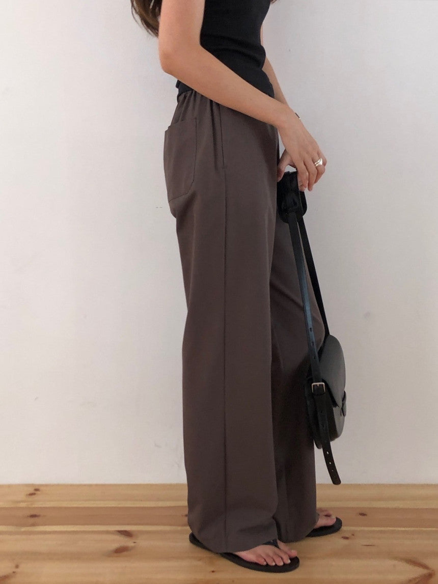Essential semi wide banding pants-4col