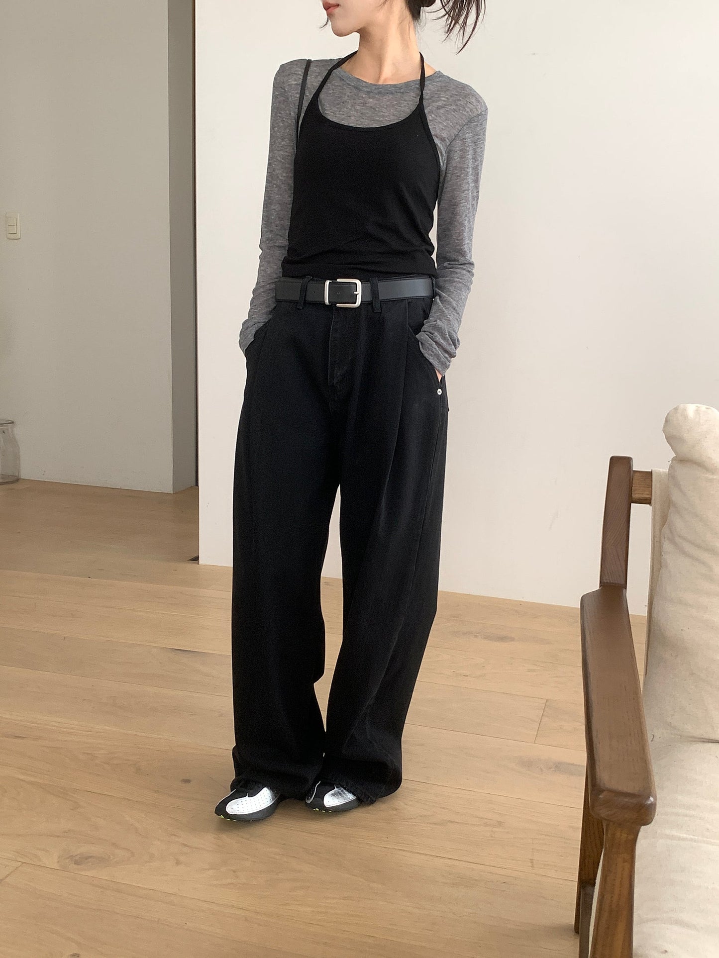 pintuck wide denim