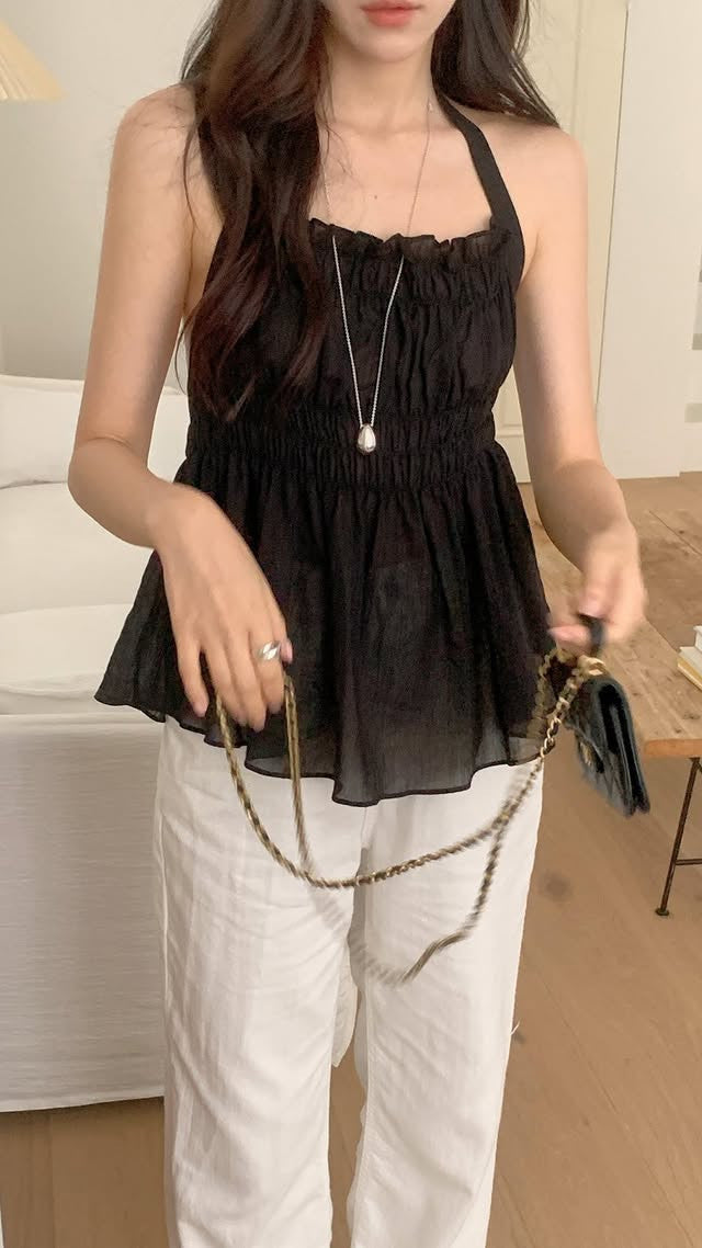 Lucien halter neck blouse-2col