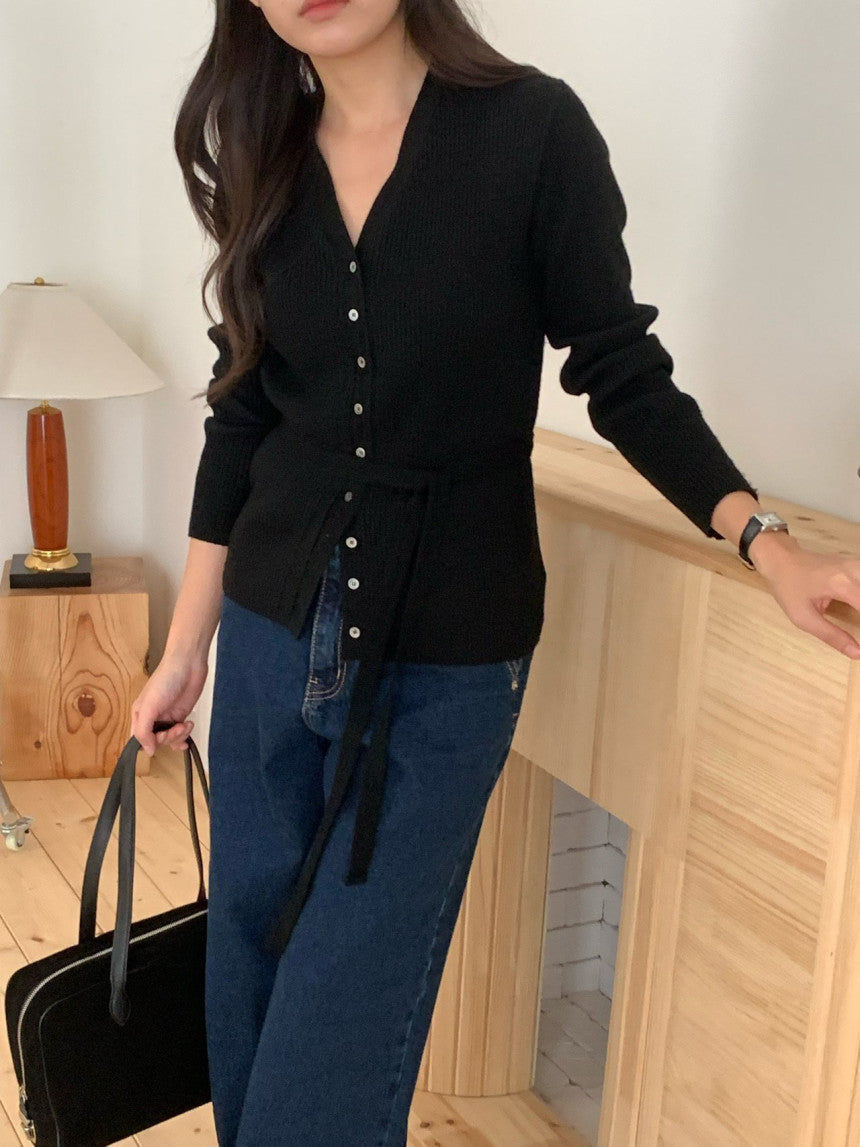 wool rib string cardigan-3col