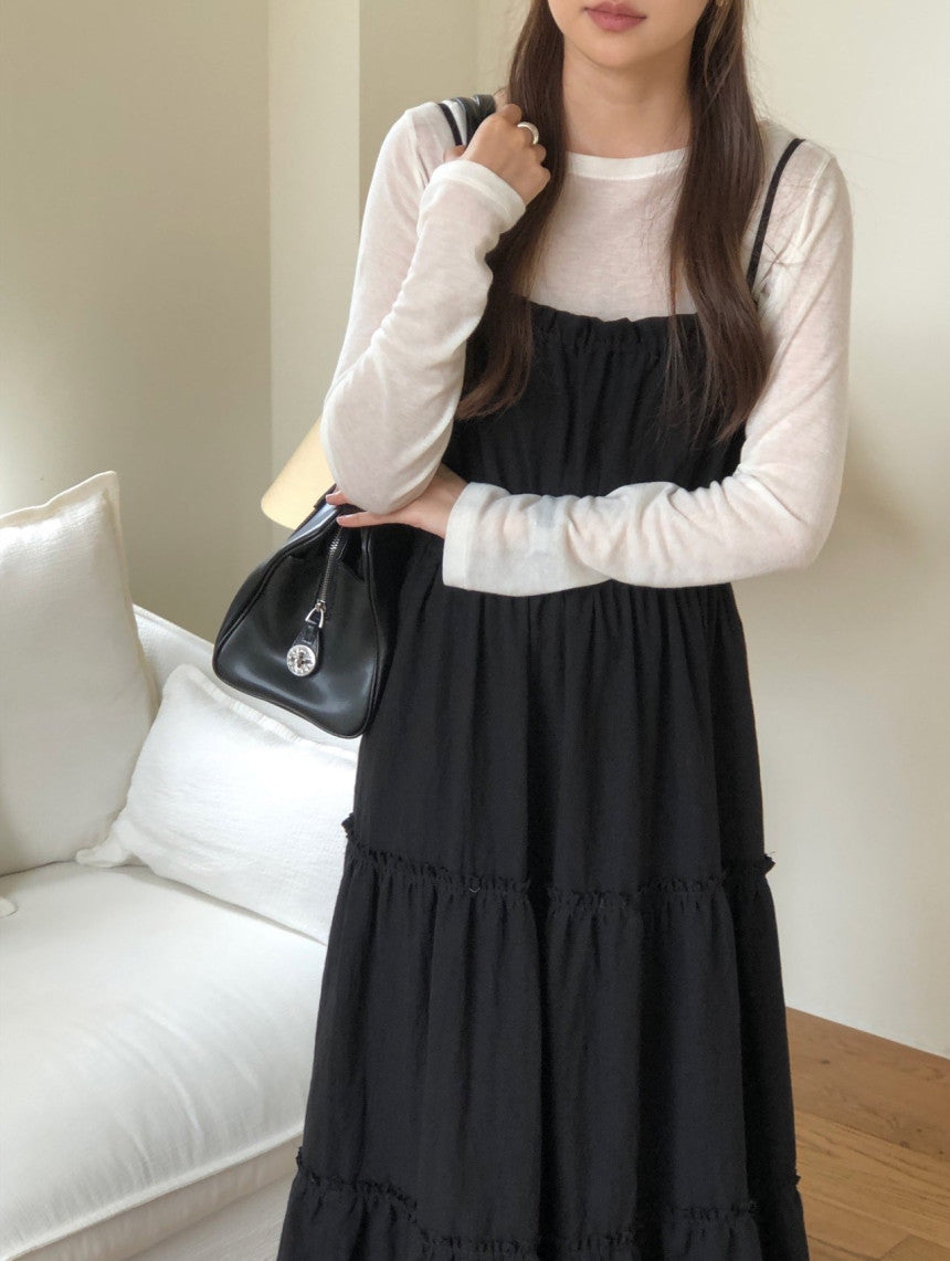 Muse shirring long onepiece-2col