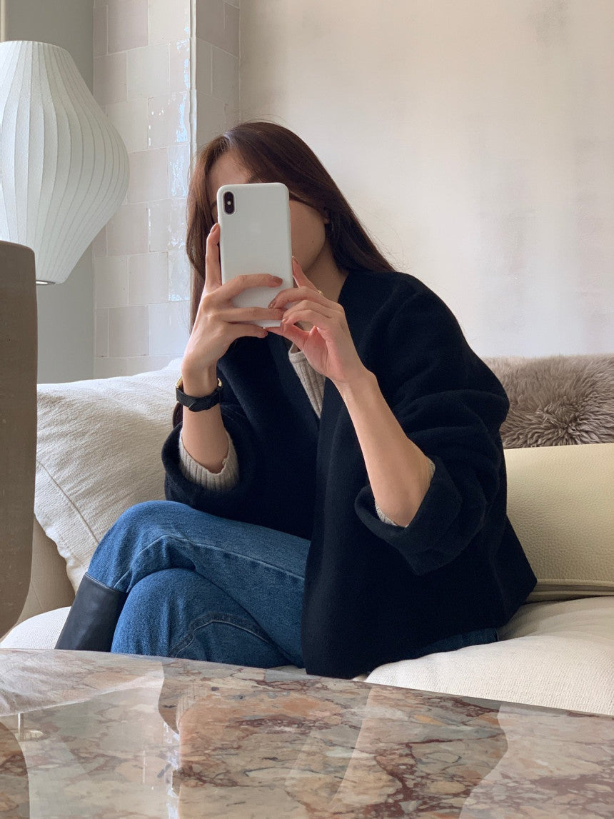 collarless handmade wool jacket-2col