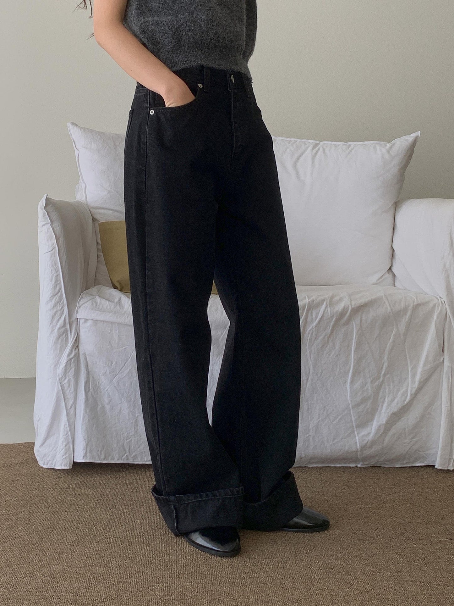 black wide denim