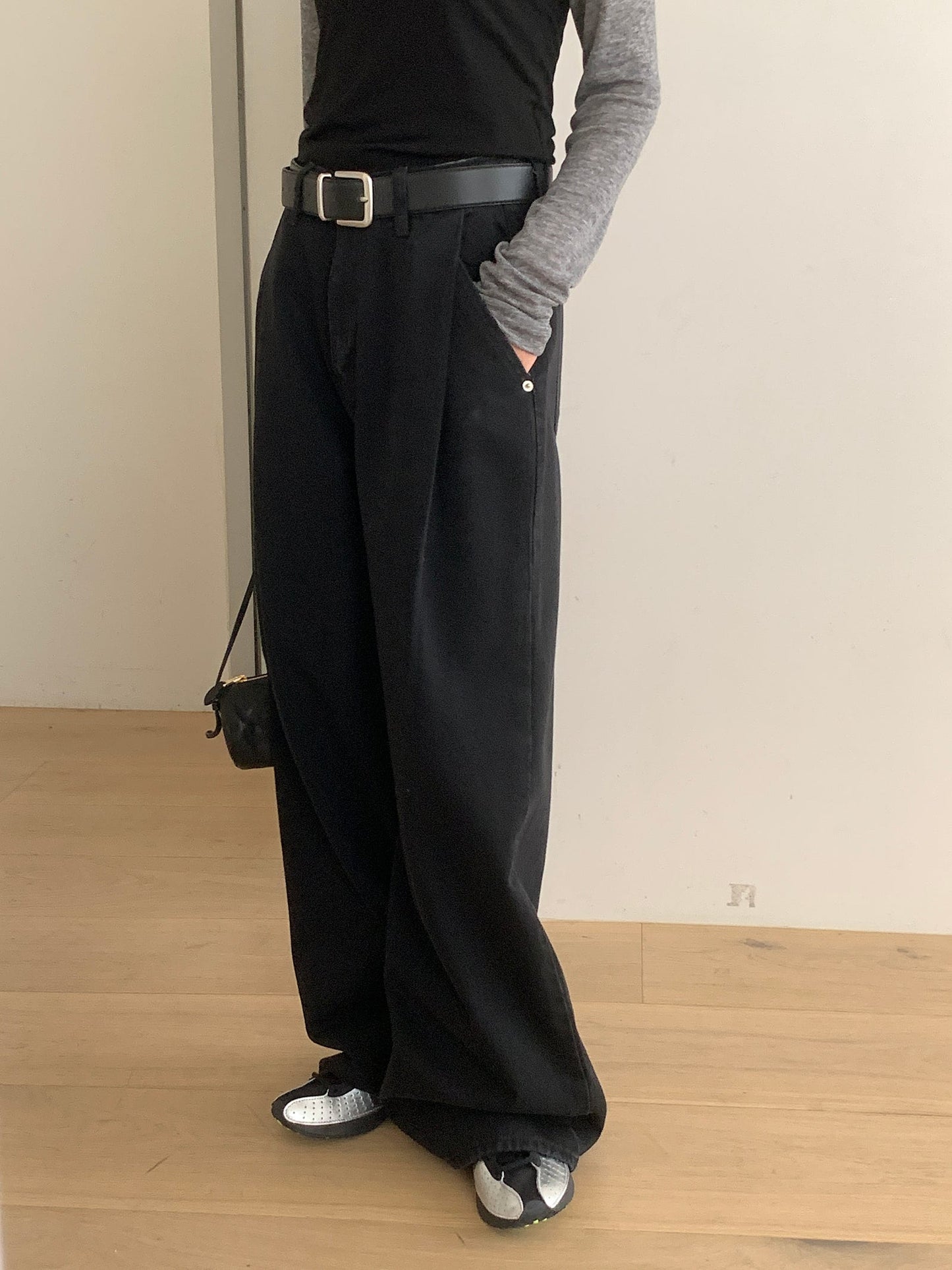 pintuck wide denim