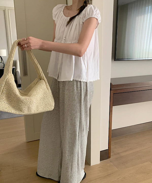linen puff blouse-2col