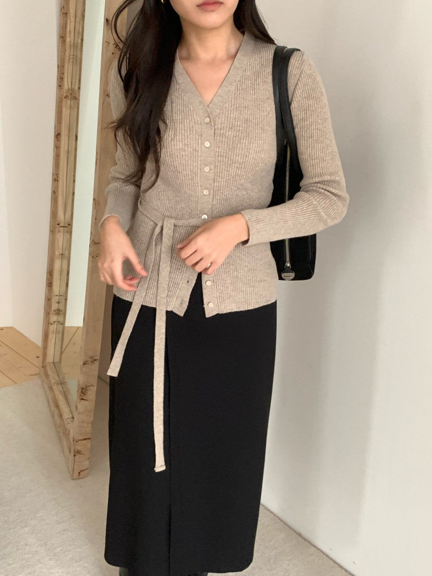 wool rib string cardigan-3col