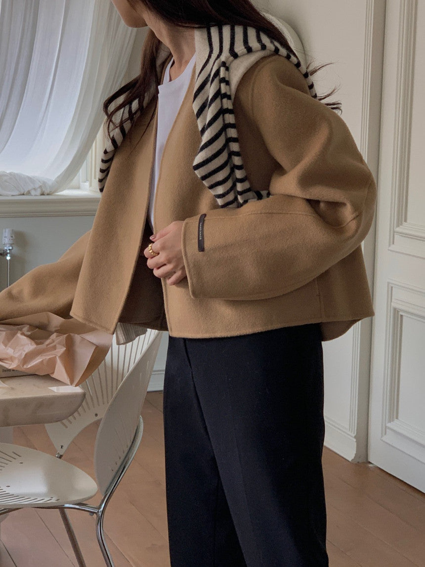 collarless handmade wool jacket-2col