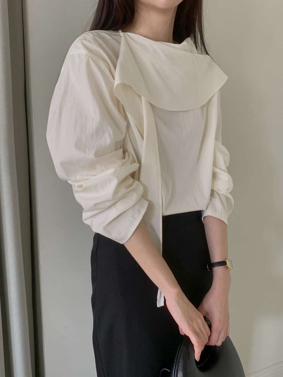 Cowl tie blouse-3col
