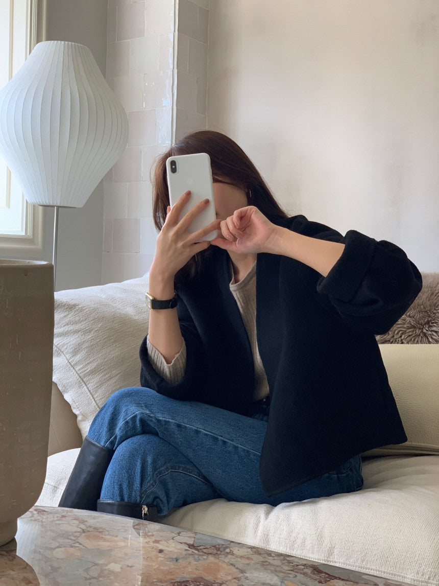 collarless handmade wool jacket-2col