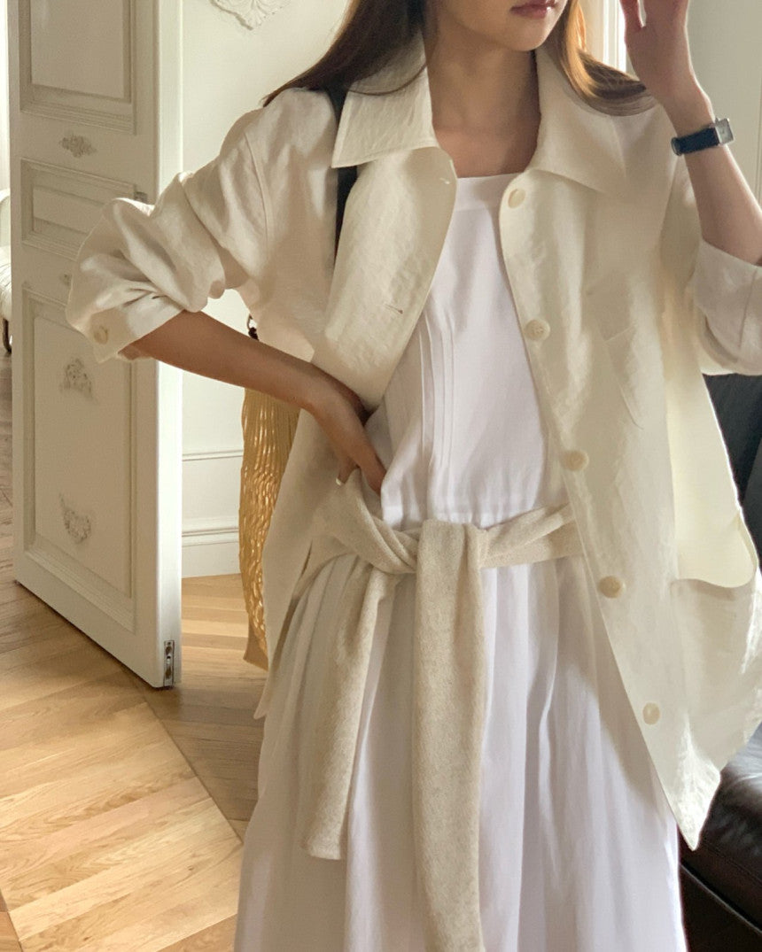 Chole linen single half jacket-2col