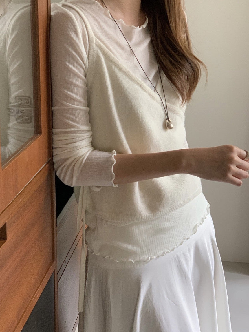 Ribbon frill tencel wool T-3col