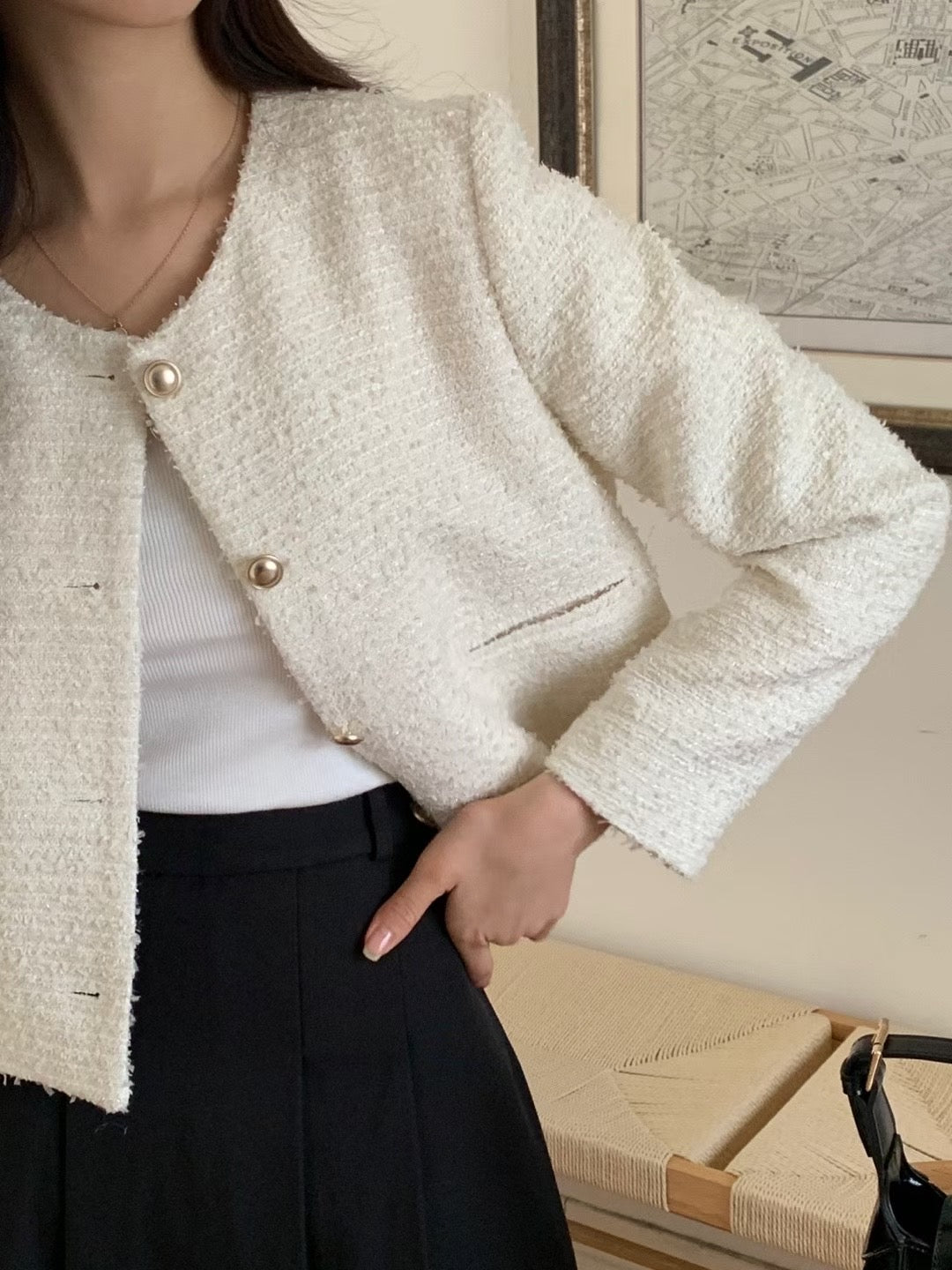 Hearts no collar tweed jacket