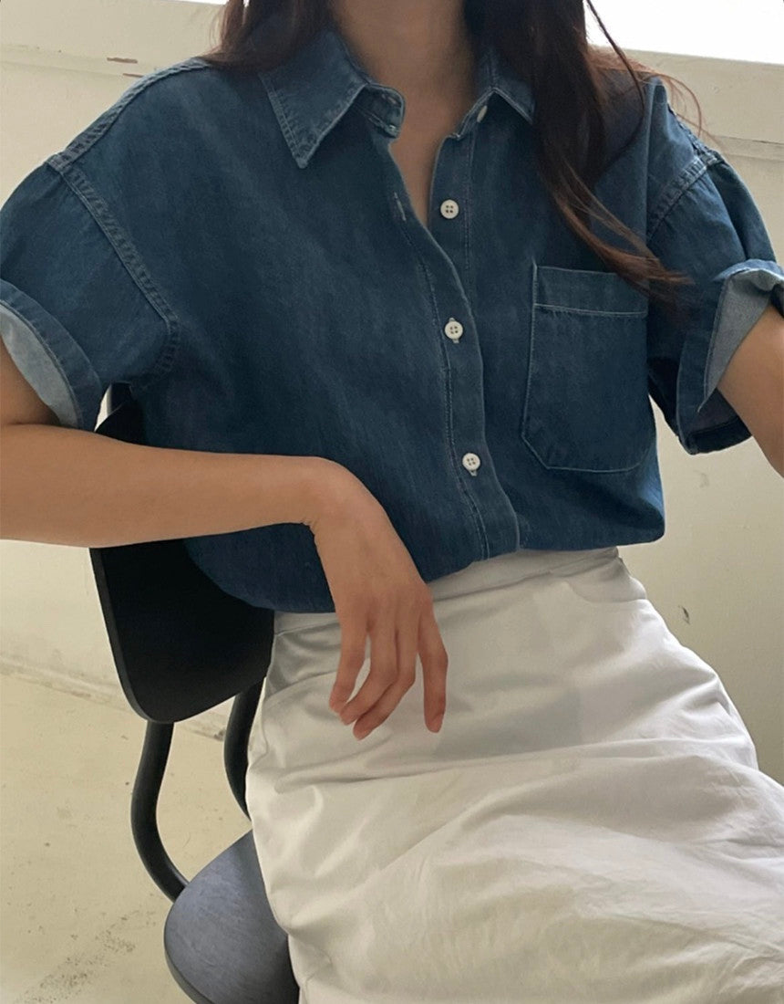 deondo denim half shirt-2col